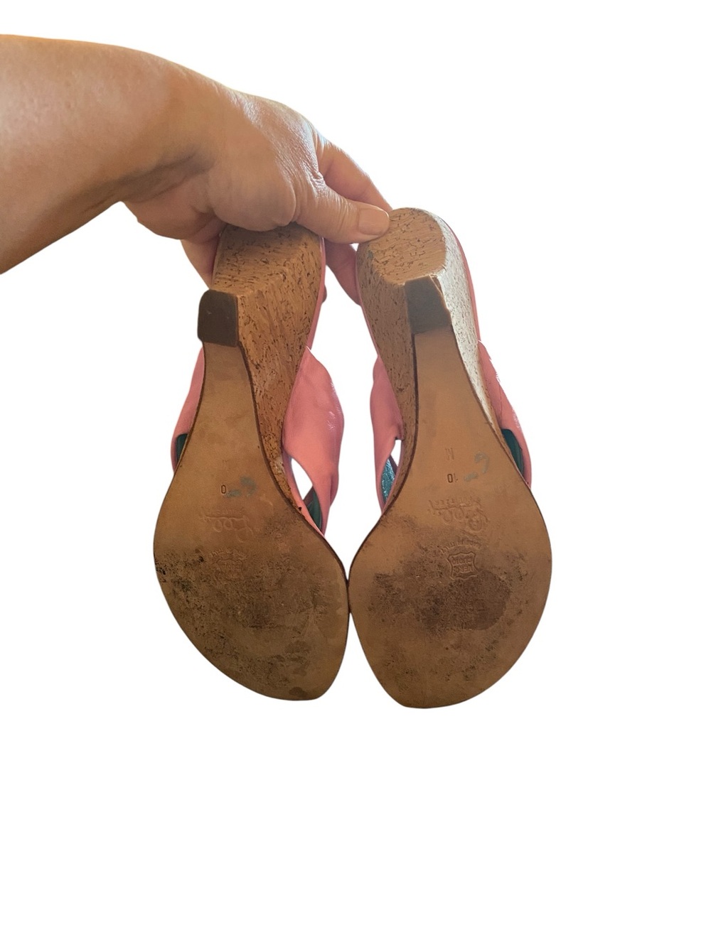 Lily Pulitzer Pink leather cork wedge Bow Tie Thongs Resortwear Coastal sandals - Picture 8 of 9